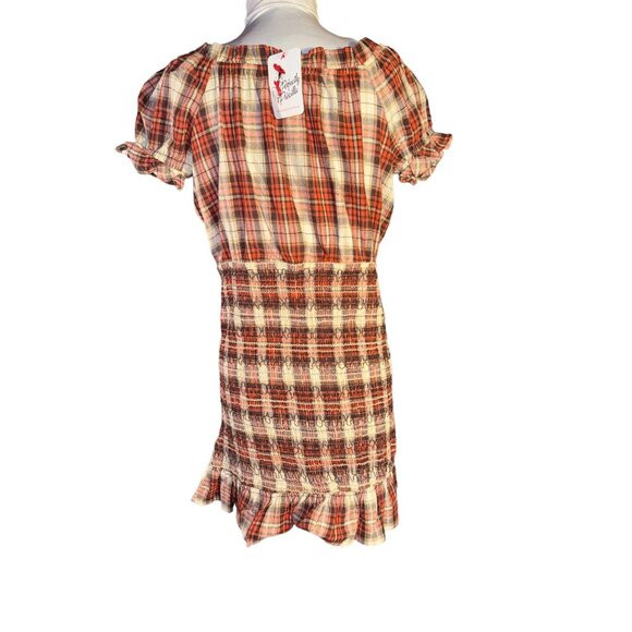 Red Plaid Smocked Mini Dress Ruffle Hem & Short Sleeves By Perfectly Priscilla - Picture 2 of 9